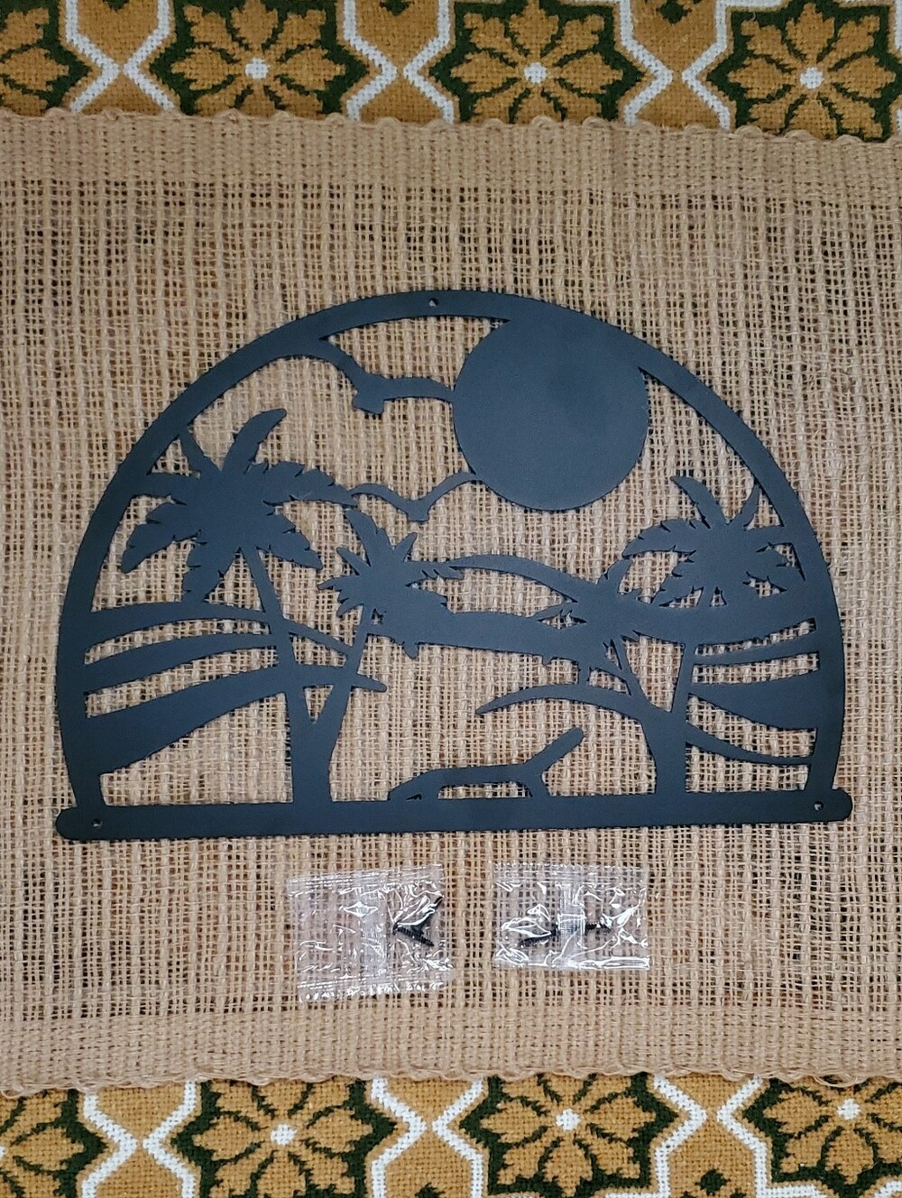 New 2 Metal Palm Tree Paradise Wall Art - Black Tropical Silhouette.